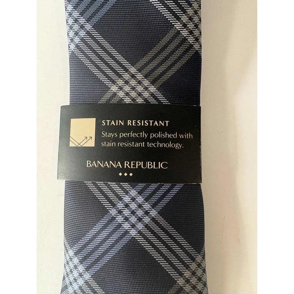 Banana Republic Mens Plaid Tie NWT Black Blue Gray Stain Resistant $44.99